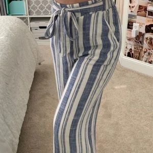 Francesca's Collections Blue and White Striped Tie-Waist Pants
